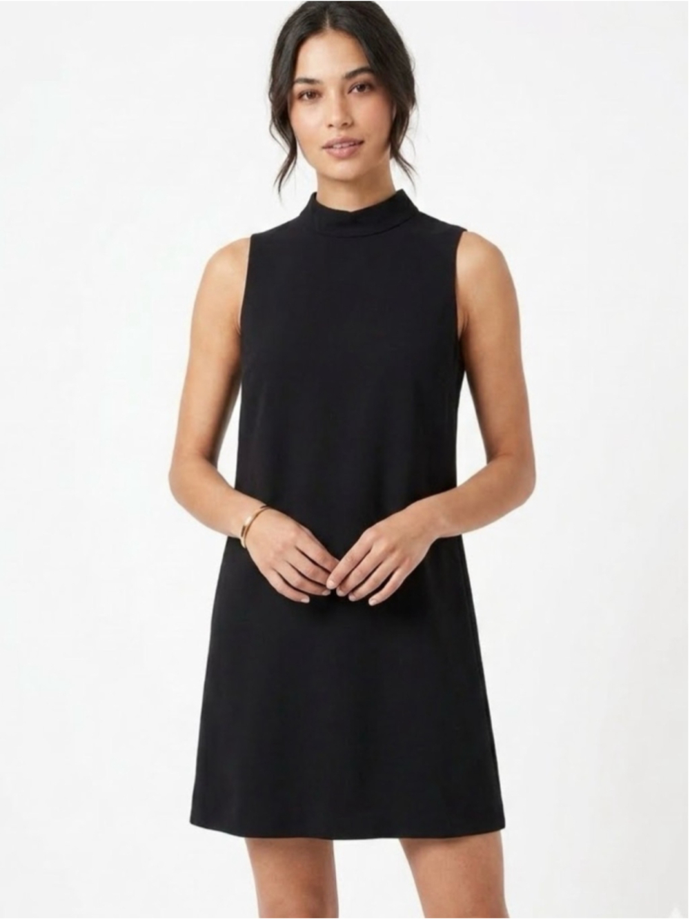 H&M Black Sleeveless Mock Neck A-Line Shift Dress Mini Small minimalist 438